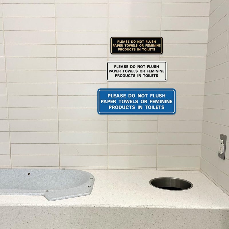 All Quality Standard Please Do Not Flush Paper Towels or Feminine Products in Toilets Door or Wall Sign | Black - Large (1 Pack) - Image 3
